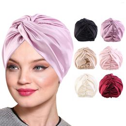 Berets Womens Solid Colour Imitation Silk Double Layer Sleeping Hat Headband Beauty Makeup Home