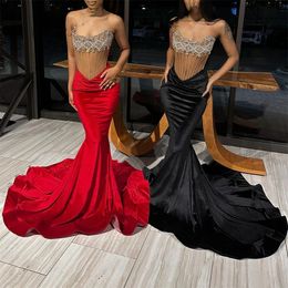 Red Veet Long Prom Dresses For Black Girls 2024 Mermaid Birthday Party Dress Strapless Homecoming Gowns 322