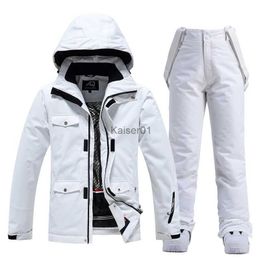 Skiing Suits New Pure White Women's Snow Suit Overalls Snowboarding Sets 10k Waterproof Windproof Winter Super Warm Skiing Costume Ski Jacket