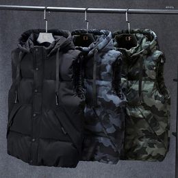 Men's Vests Mens Winter Sleeveless Jacket Thick Camouflage Vest Casual Hooded Waistcoat Male Warm Outwear