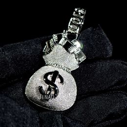 Hip Hop 925 Sterling Silver White Gold Money Bag Dollars Moissanite Pendant Passes Diamond Tester Men