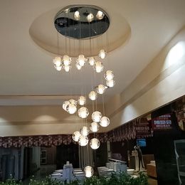Moden Villa Staircase Pendant Lights Long Cable Hanging crystal glass ball droplight for Restaurant Bar Indoor Decorative