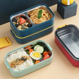 Dinnerware Stainless Steel Lunch Box For Adults Kids School Office 1/2 Layers Microwavable Portable Storage Containers