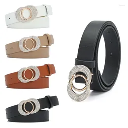 Belts 2024 Fashion Belt Women Men Versatile PU Leather Material Double Diamond Round Alloy Metal Buckle Casual Jeans Style