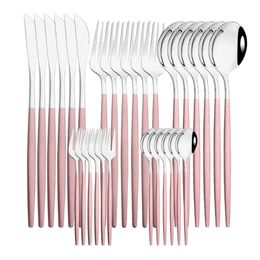 6Set/30Pcs Pink Silver Dinnerware Set Stainless Steel Knife Ckae Fork Spoon Cutlery Set Tableware Silverware Set Drop 240110