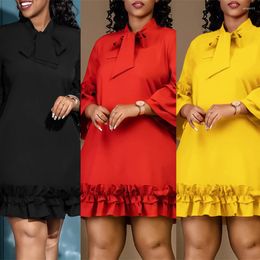 Ethnic Clothing African Dress Women Puff Sleeve Ruffle Patchwork Mujer Fashion Solid Elegant Streetwear Short Dresses Party Evening