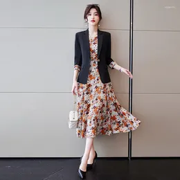 Work Dresses Fashion Women Business Suits Dress And Blazer Sets Ladies Uniform Jackets Half Sleeve Office OL Styles Black