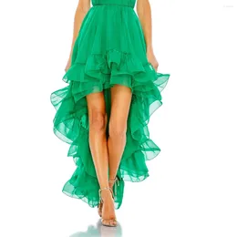 Skirts Stunning Green Ruched High Low Women Zipper Waistband Pretty Long Maxi Female Skirt