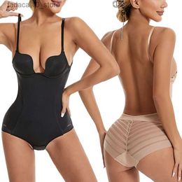 Waist Tummy Shaper BurVogue Women Shapewear Backless Body Bra Shaper Womens Deep U Low Back Thong Bodysuits Waist Corset Q240110