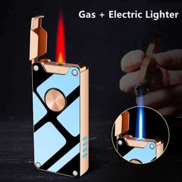 2024 New Metal Windproof Touch Sensitive USB Lighter Butane No Gas Lighter Blue and Red Flame Torch Cigar Lighter Men's Gifts