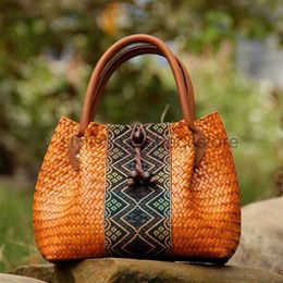 Totes New woven women's bags Cotton and linen clothing Rattan Leisure beach Smallstylishhandbagsstore