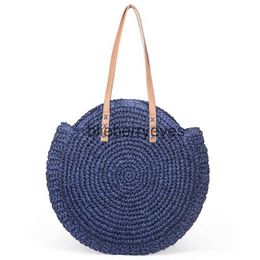 Shoulder Bags Natural Round Str Tote Bag Handmade Woven Shoulder Bag Large Circle Rattan bags Bohemian Summer Vacation Casual Bagsblieberryeyes