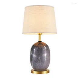 Table Lamps Pure Copper Glass Lamp Living Room Bedroom Bedside Decoration Advanced Romantic Marble Ceramic