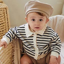 Jackets Lightweight Toddler Boys Girls Knitted Cardigan Black Striped Turn Down Collar Sweater Baby Winter Outerwear Cotton Coat