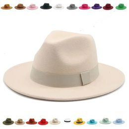 Fedora Hat Women Winter Hats for Women Ribbon Band Men's Hat Wide Brim Classic Beige Wedding Church Bowler Cap chapeau femme 240110