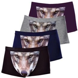 Underpants 4pcs/lot Men's Panties with Wolf Men's Boxer Briefs Funny Men Underpants Modal Soft Mens Underwear 3d Bulge Pouch Boxers Man