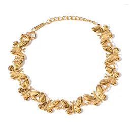 Bangle Trendy Gold Plated Stainless Steel Butterfly Chain Bracelet Tarnish Free & Waterproof Jewellery