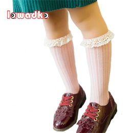 Lawadka 10Pairs/Lot Striped Kid Princess Girls Socks Children's Knee High Socks with Lace Baby Leg Warmers Cotton Baby Sock 240109