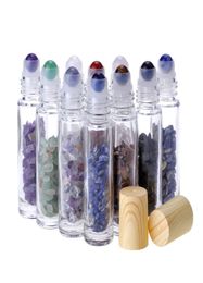 Essential Oil Diffuser 10ml Clear Glass Roll on Perfume Bottles with Crushed Natural Crystal Quartz StoneCrystal Roller Ball Wood5960000