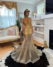 O Neck Long Gold Prom Dress for Black Girls 2024 Beaded Crystal Birthday Party Dresses Evening Gowns Tassel Robe De Bal es