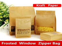 14x24x6cm Large capacity stand frosted matte window showcase kraft paper food packaging bag candy pastry tea ziplock heat seal pac1183456
