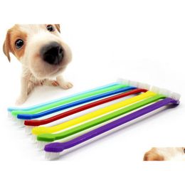 Dog Grooming 1000Pcs/Lot Fast Wholesale Duel Head Pet Tooth Brush Cat Dental Toothbrush Cleaning Drop Delivery Home Garden Supplies Dh2Rn