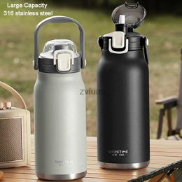 water bottle 1.4L/1.8L Large Capacity Sports Water Bottle 316 stainless steel with straw Outdoor Kettle Gradient Plastic Portable Water Cup YQ240110