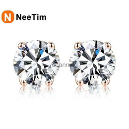 Stud NeeTim D Color Moissanite Earring S925 Sterling Sliver Plated with 18k White Yellow Rose Gold Earring for Women Diamond Jewelry YQ240110