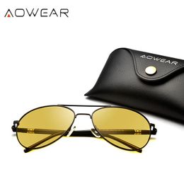 Sunglasses Aowear Famous Brand Night Vision Glasses for Driving Night Yellow Polarised Sunglasses for Men Women Pilot Driver Sun Glasses