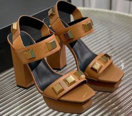 leather Stud-detailed platform sandals chunky high heels Ankle strap Square Toes open toe heeled block heel sandal luxury designer shoes