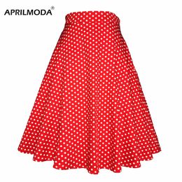 Skirts Small Red Polka Dot Cotton Womens Sexy Midi Summer Skirt Pin Up High Waist Retro Vintage Rockabilly 50s Women Skirt