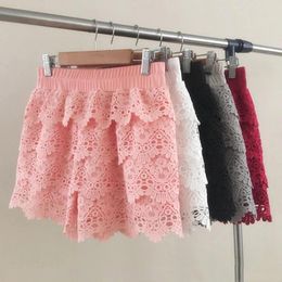 Skirts Sexy Lace Shorts Women 2022 Spring Summer High Waist Shorts Elastic Wide Leg White/pink/black Casual Lady Short Feminino K618