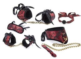 Sweet Magic 5PCS SM Erotic KitFetish Sex Slave Mouth Gag Collar And Leash Hand Cuffs Ankle Cuffs BlindfoldBDSM Bondage Cosplay A5275866