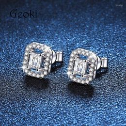 Stud Earrings Silver 925 Original Total 0.5 Carat Emerald Cut Diamond Test Past D Color Moissanite For Girls Gemston Jewelry