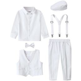 Baby Christening Suits Toddler Baptism Outfits Set Boys White Church Clothing Sets Wedding Formal Clothes 4pcs 240109