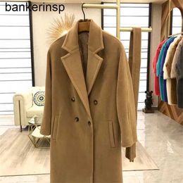 Luxury Coat Maxmaras 101801 Pure Wool Coat Max101801 New Mid length Camel Fleece Coat BAIOCCO Classic Double breasted Fleece Loose Fit Women3A73M5EA