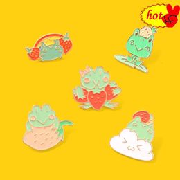 Strawberry Frog Enamel Pin TBH Creature Introvert Caring For Mental Health Brooch Lapel Backpacks Badges Jewelry Gifts For Kid A