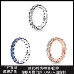 designer luxury rings Pan Family Plating Silver Rows of Eternal Dense Rose Gold Blue Ring