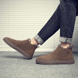 2023 Autumn Suede Leather Men Retro Brown Slip-on Men's Comfortable High-top Casual Ankle Boots for Man
