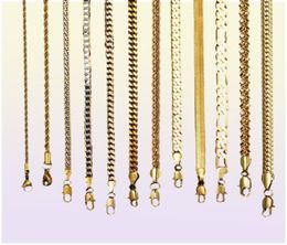 Gold Chain For Men Women Wheat Figaro Rope Cuban Link Chain Gold Filled Stainless Steel Necklaces Male Jewelry Gift Whole4405313