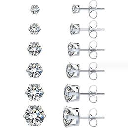 Handmade Stud Earrings Simple Fashion Jewellery Six Claw 925 Sterling SilverRound Cut White 5A Cubic Zircon CZ Diamond Gemstones Party Women Diamonique Earring Gift