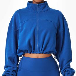 Lu Lu Align Lemon full zip drawstring Women Pocket Pullover Hoodie Sport Long Sleeve Sweatshirt Fitness Yoga Shirt Thick Warm Jog Coat