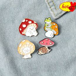 cute mushroom cat frog hedgehog Enamel Pin Brooch Cartoon Women Men Denim Jackets Lapel Pins Backpack Badges Kids Fashion Jewelr