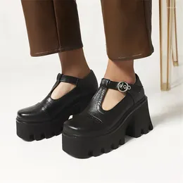 Dress Shoes PXELENA Wing Tip British Women T Tied Thick Platform Chunky High Heels Pumps Punk Gothic Creepers Japanese Harajuku 35-43