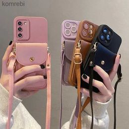 Cell Phone Cases S 21 22 23 Crossbody Card Slot Bag Holder Case For Samsung Galaxy S21 S23 S20 Fe S22 Plus Ultra Cord Silicone Cover S23fe S21feL240110