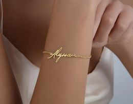 Bracelets 2021Personalized Handwriting Custom Name Bracelet Bold Curb Chain Simple Block Name Bracelet For Women Jewellery Gift,Gift For Her