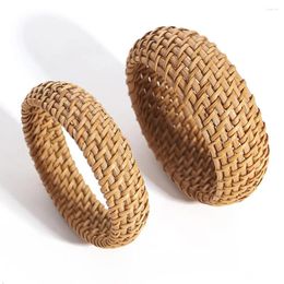 Charm Bracelets ALLYES Handmade Braided Bangle Bracelet For Women Bohemian Wood Bamboo Rattan Weave Chunky Wrist Jewellery
