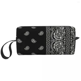 Cosmetic Bags Black And White Paisley Chicano Bandana Style Toiletry Bag Makeup Organiser Beauty Storage Dopp Kit Box