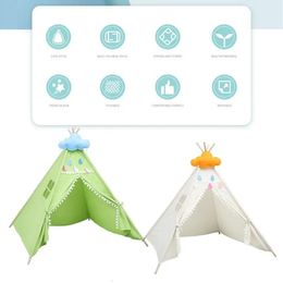 Washable Play Tent Children Foldable Tipi Tents Outdoor Kids Canvas Triangle Playhouse Little Beach Teepee Party Room Decor 240109