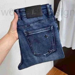 Men's Jeans Designer luxury men's jeans L Top line patch wash printed motorcycle retro color stretch casual pants NHNJ